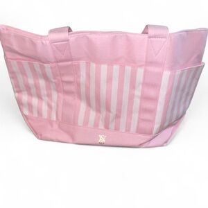 Victoria’s Secret Pretty Pink Striped Carryall Tote Handbag Bag NWT